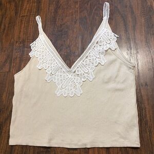 Zara Cotton Cream Lace Trim Tank Top